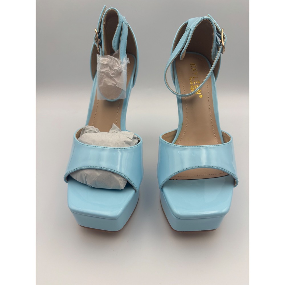 Kayleen by Los Angeles Amalea-1 Light Blue Patent Platform Ankle Strap Heels 6